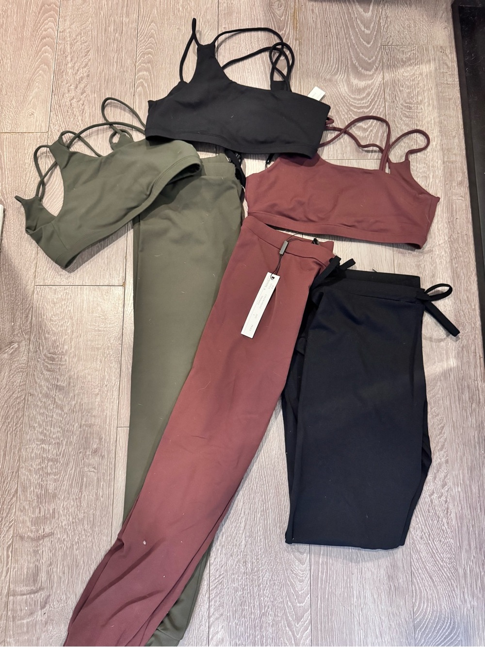 Indah Body Women’s Leggings & Bralette Bundle - Black, Olive & Burgundy